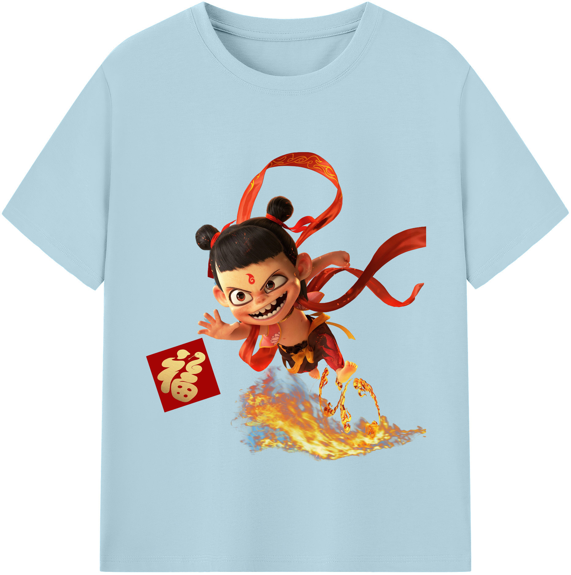 （画像用） Ne Zha 2 ナタ 魔童の大暴れ 綿100％半袖Tシャツ（フロントプリント）